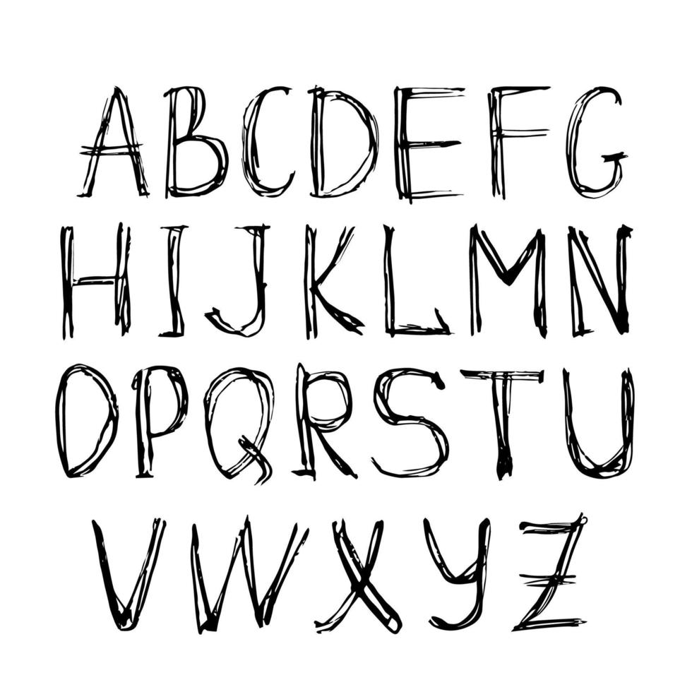 Hand drawn english lettering font isolated on white background. Alphabet, abc. Vector letters for logo, inscription, signboard, design.