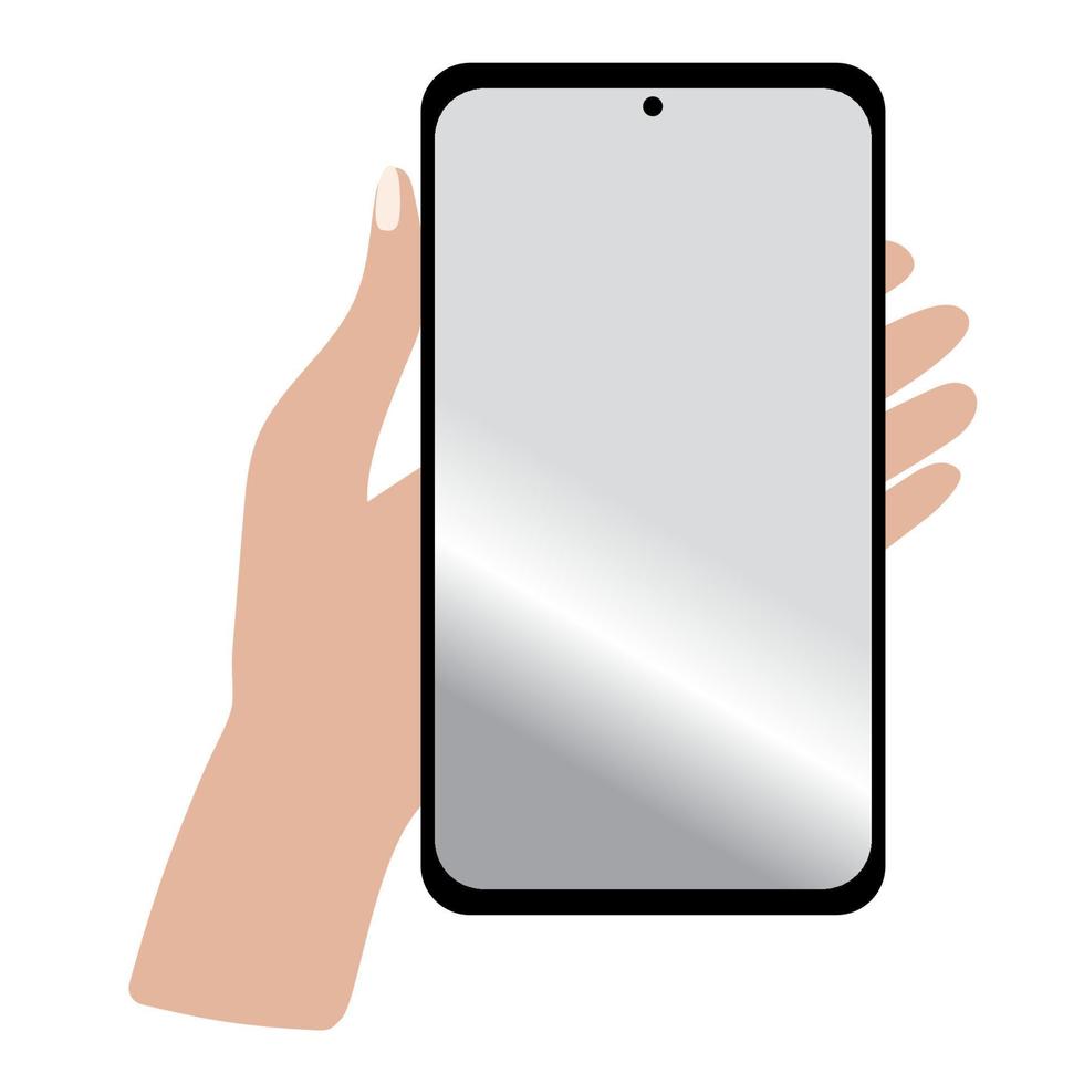 A woman's hand holding smartphone on the screen you can place your vector illustration. Clipart phone