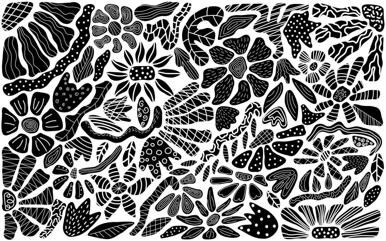 Retro hand drawn black floral pattern. 60s -70s style. Amazing groovy flower background. Template for fashion prints vector