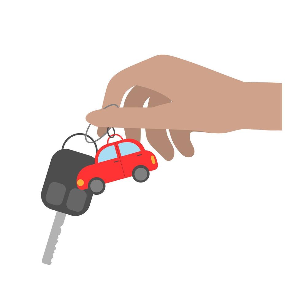Hand with car keys with a red key fob on a white background. clip art vector