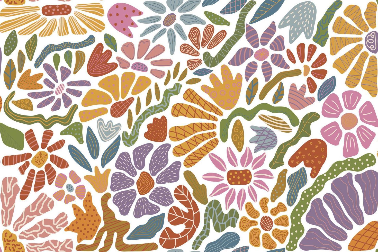 Retro hand drawn floral seamless pattern. 60s -70s style . Amazing groovy flower background. Template for fashion prints vector