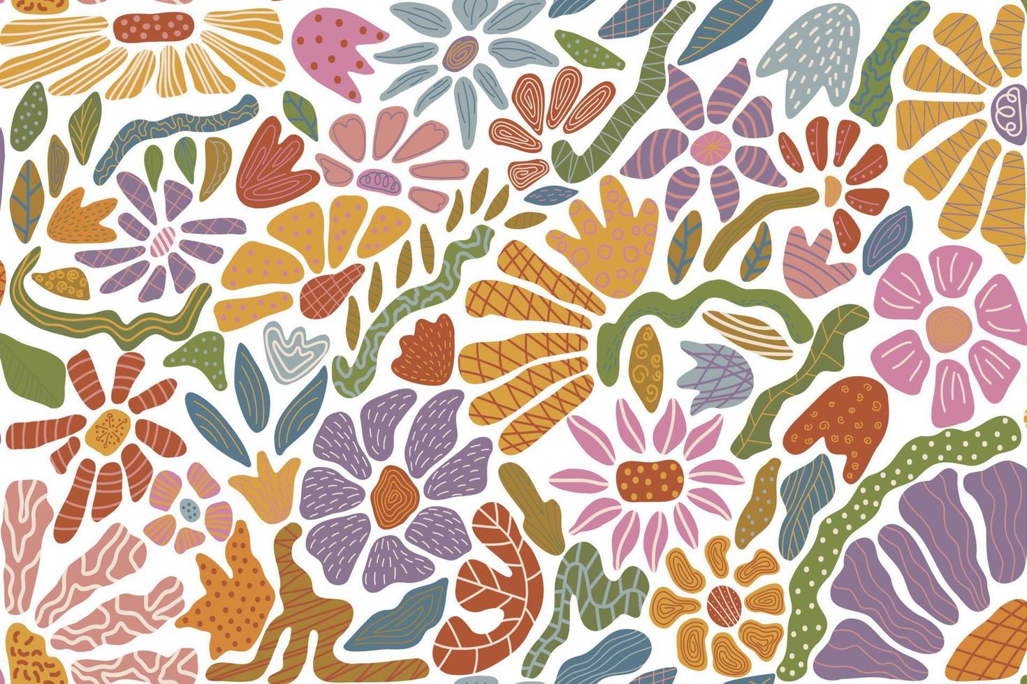 Retro hand drawn floral seamless pattern. 60s -70s style . Amazing groovy flower background. Template for fashion prints vector