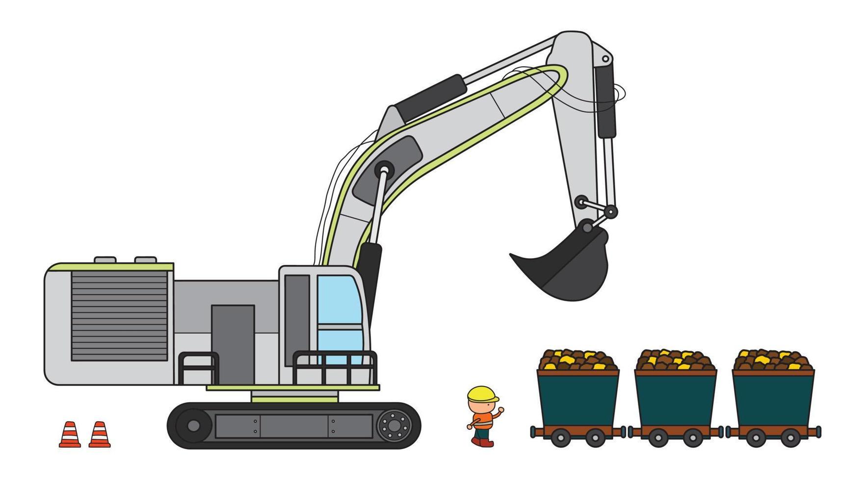 vector ilustración color niños construcción medio Talla excavador con minería carros y construcción trabajador clipart
