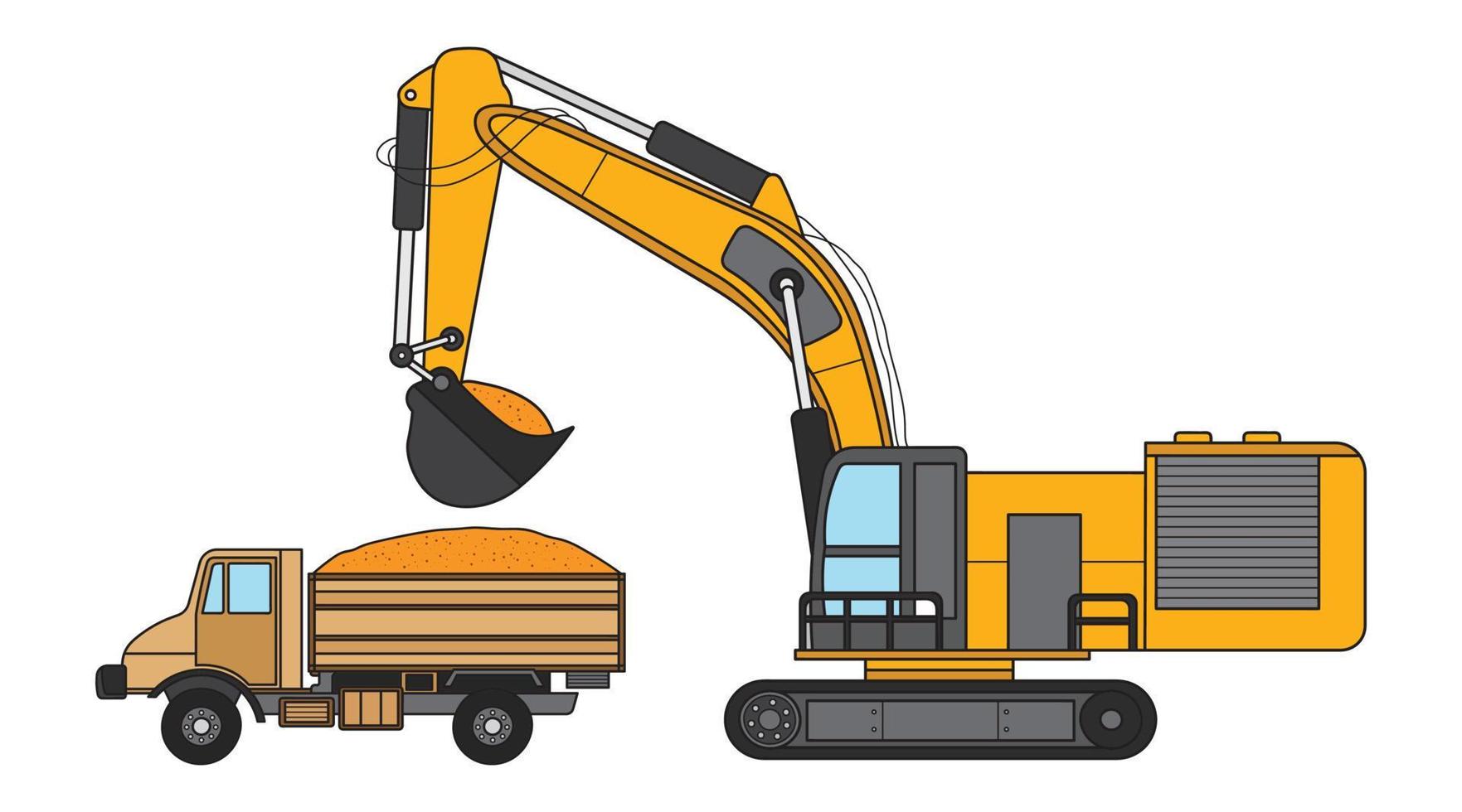 vector ilustración mano dibujado color niños construcción medio Talla excavador con tugurio camión clipart