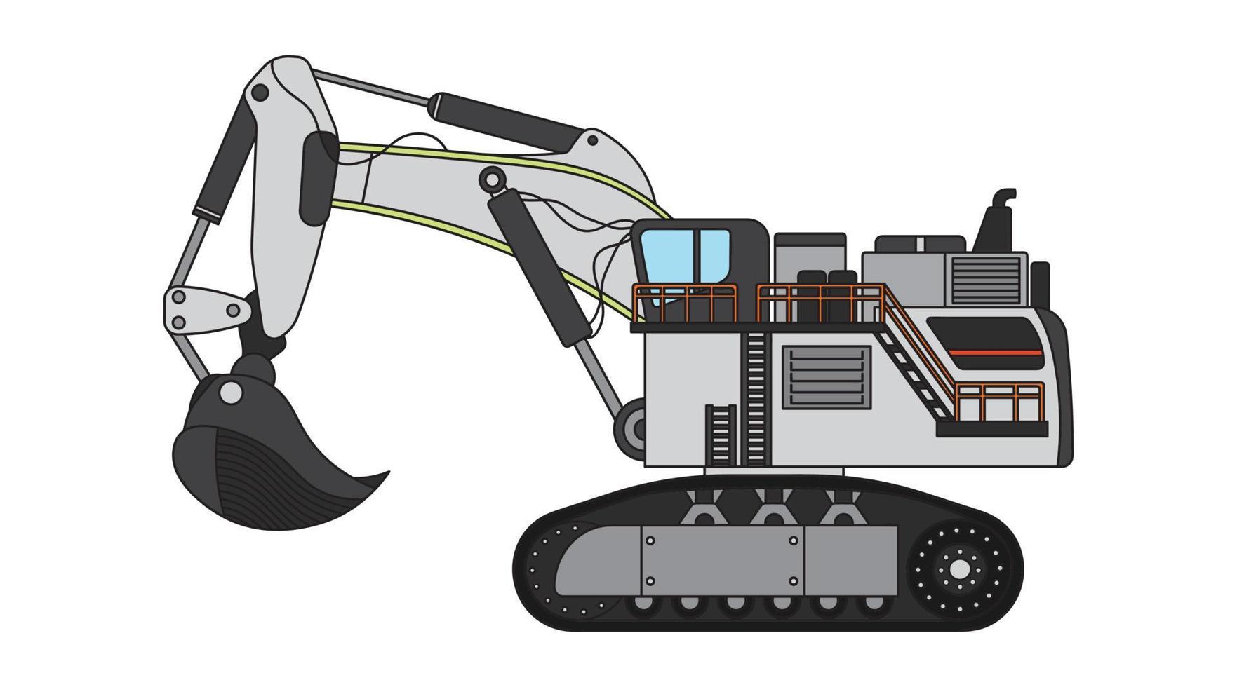 Vector illustration color children construction large mining excavator heavy construction machine clipart