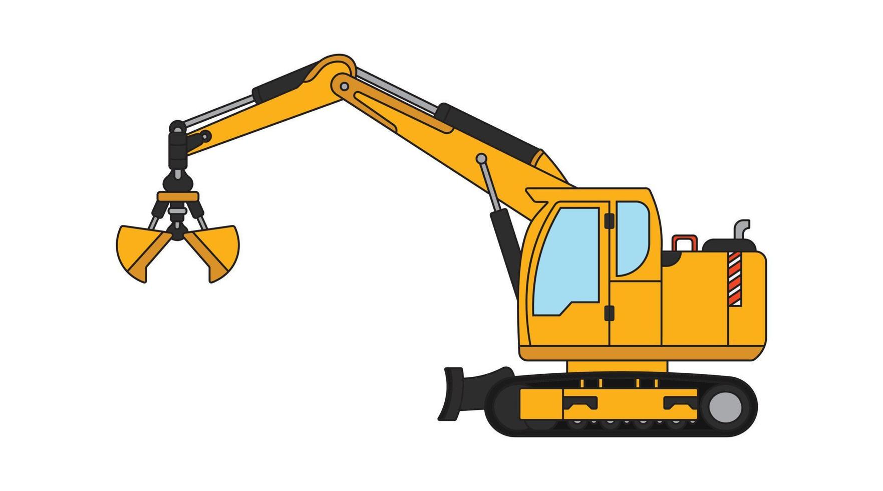 Vector illustration color children construction small size claw handler excavator construction machine clipart