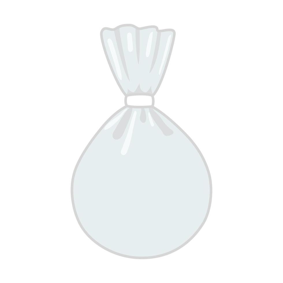 el plastico transparente circulo paquete, envolver bolso para comida productos polietileno paquete con acortar. blanco bolsa, bolsita dibujos animados estilo. vector ilustración