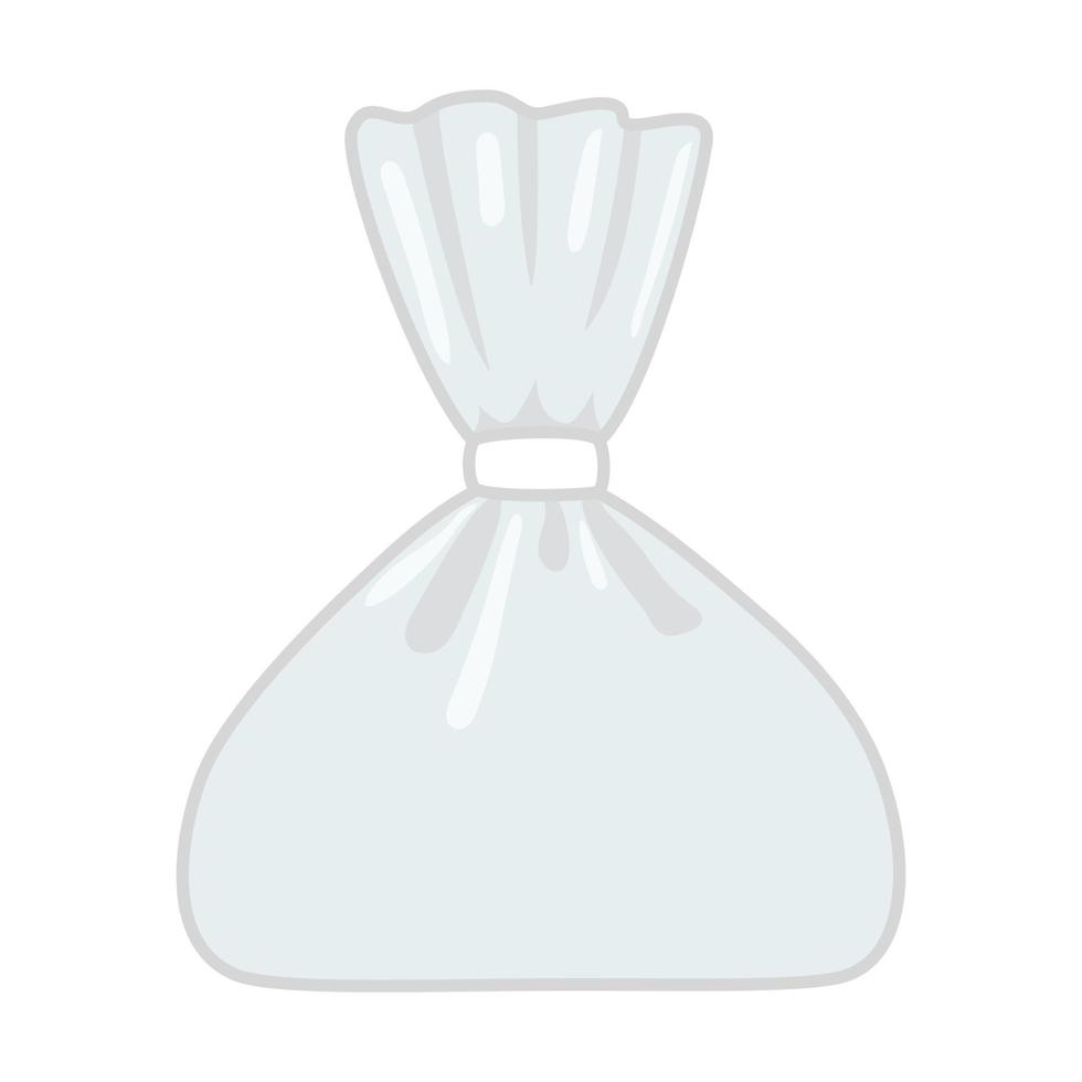 Plastic transparent package, wrap bag for food products. Polyethylene packet with clip. Blank pouch, sachet cartoon style. Vector illustration