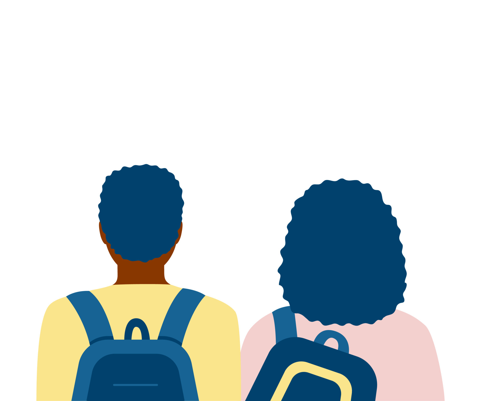 Black people african students with school bags, couple back view. Young