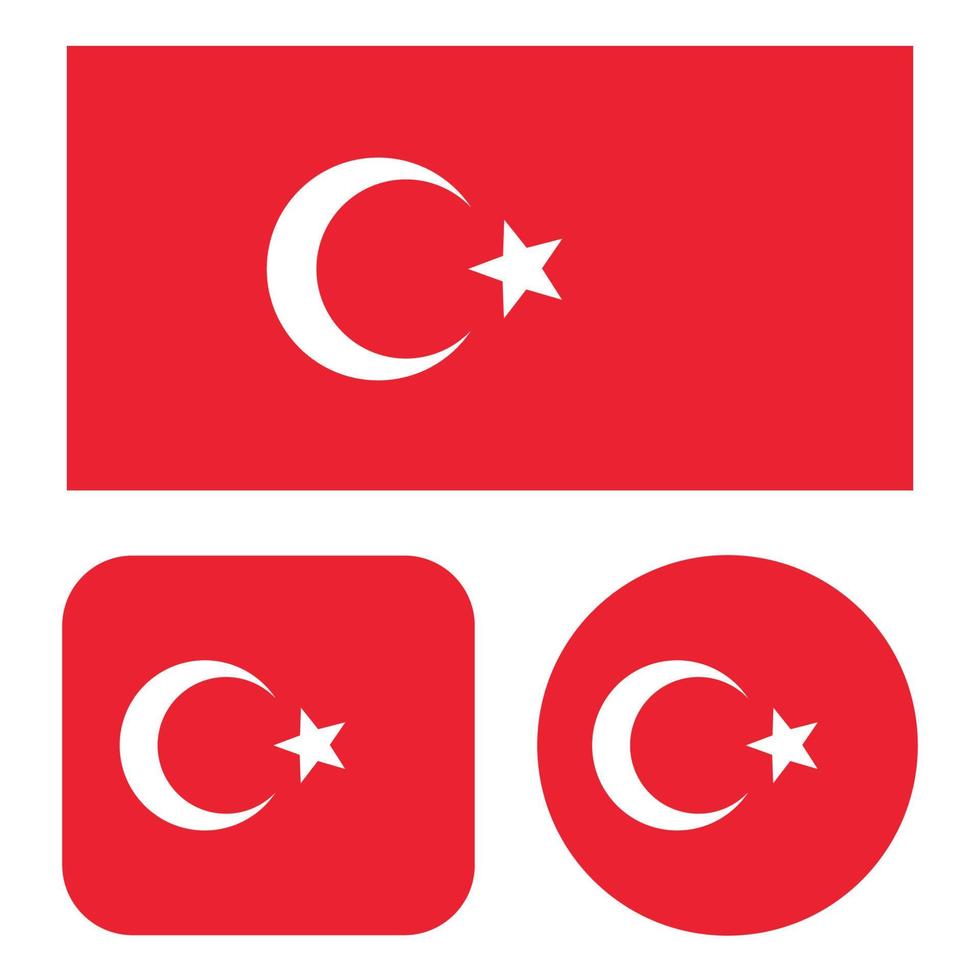 Turquía bandera en rectángulo cuadrado y circulo vector