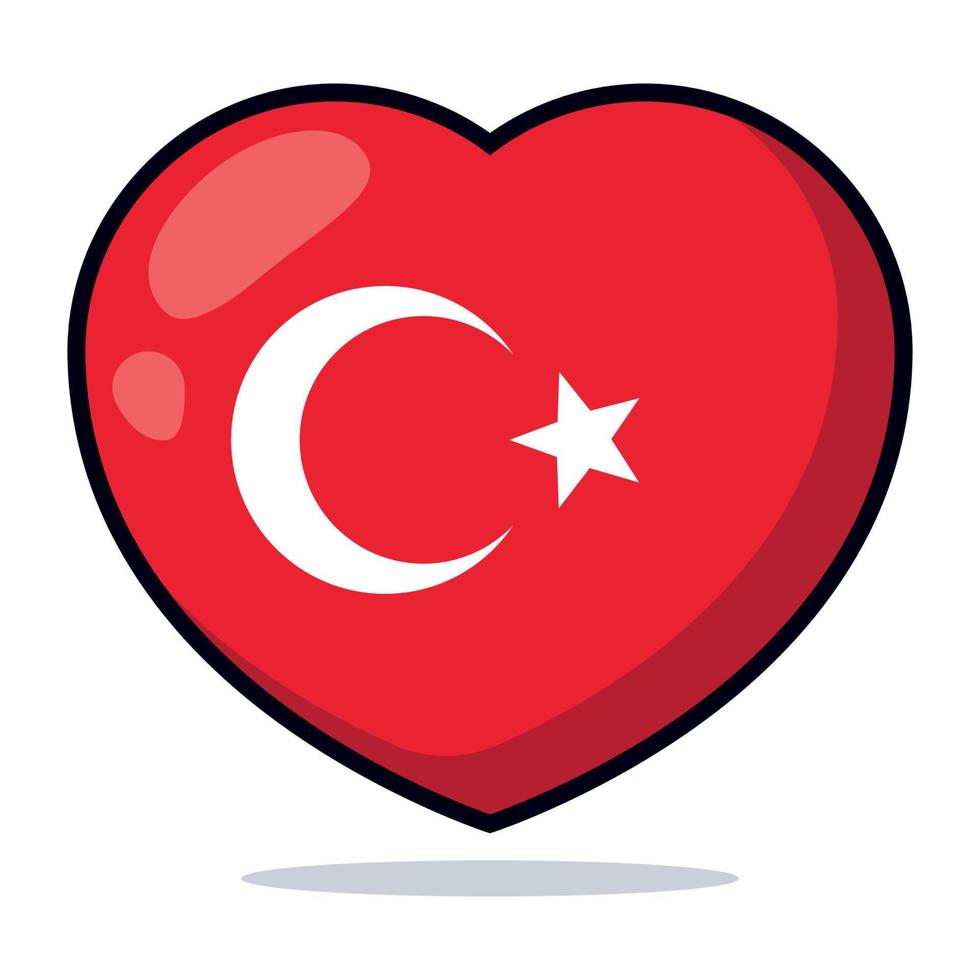 Heart Shape Turkey Flag Cartoon Style vector