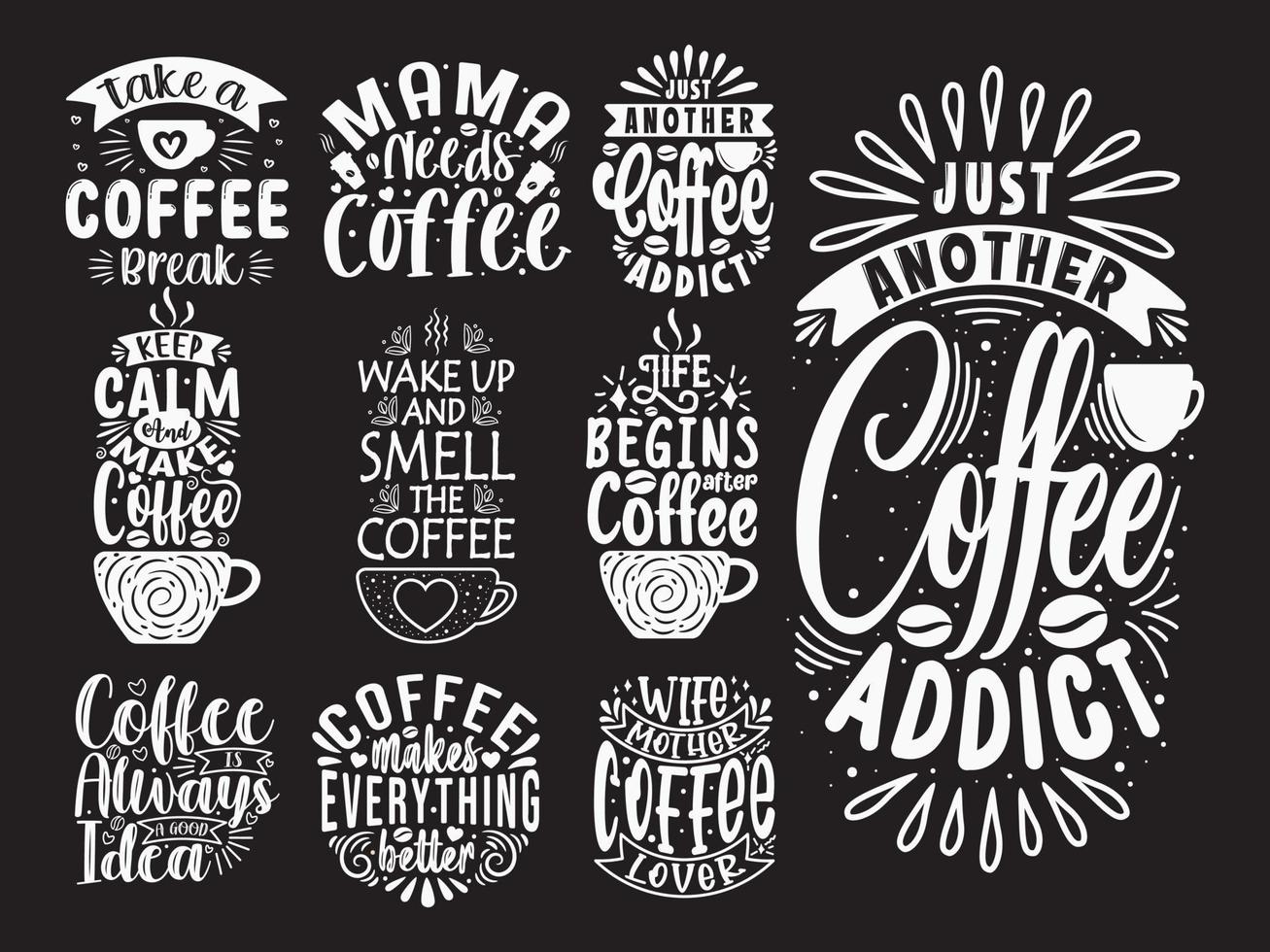 Coffee quotes vector typography coffee bundle design Coffee quotes SVG cut files bundle, quotes t shirt designs bundle