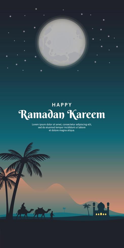 Ramadan banner view mosque desert vector