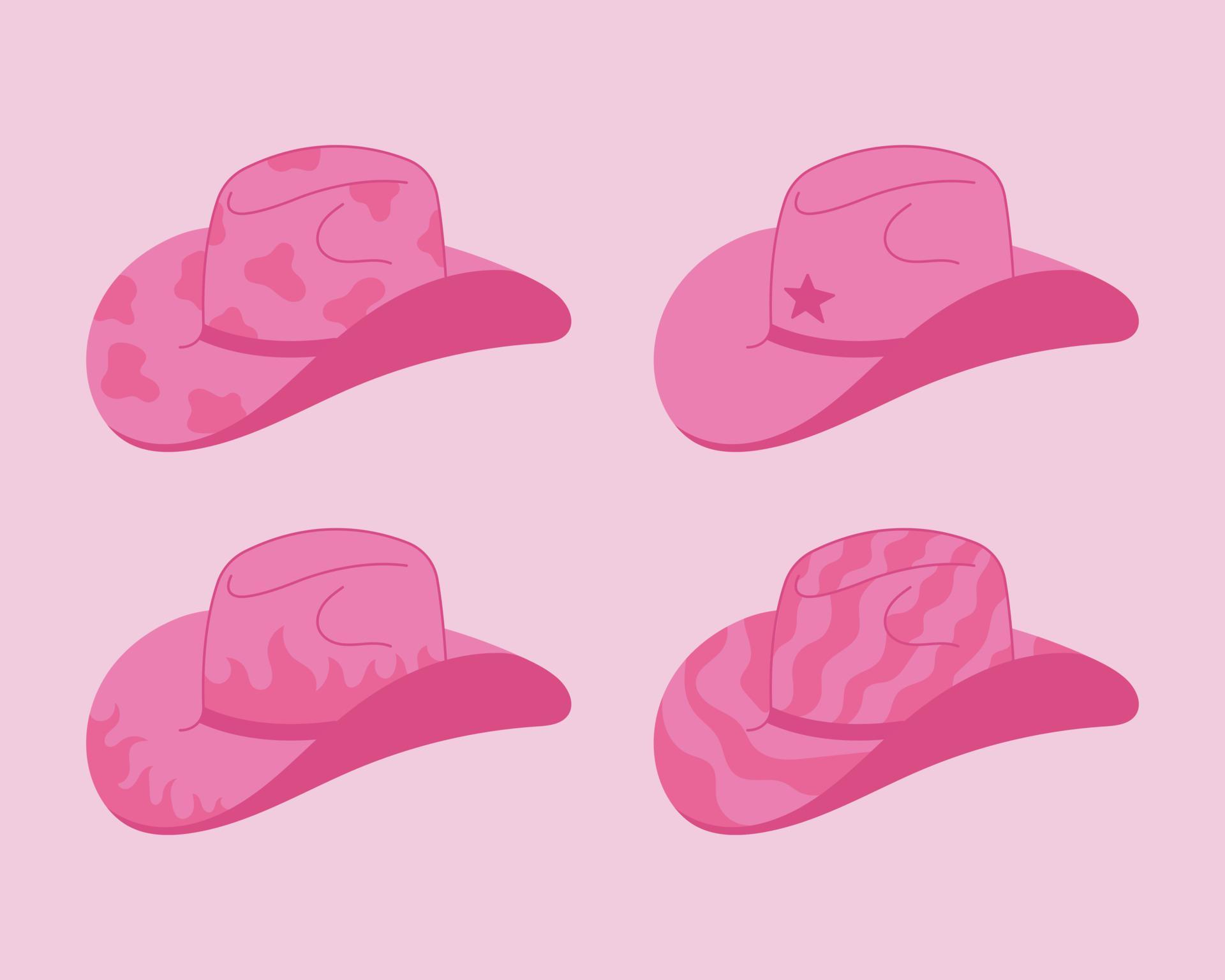 Set of pink vector cowboy hats illustration. Cowgirl wild west elements