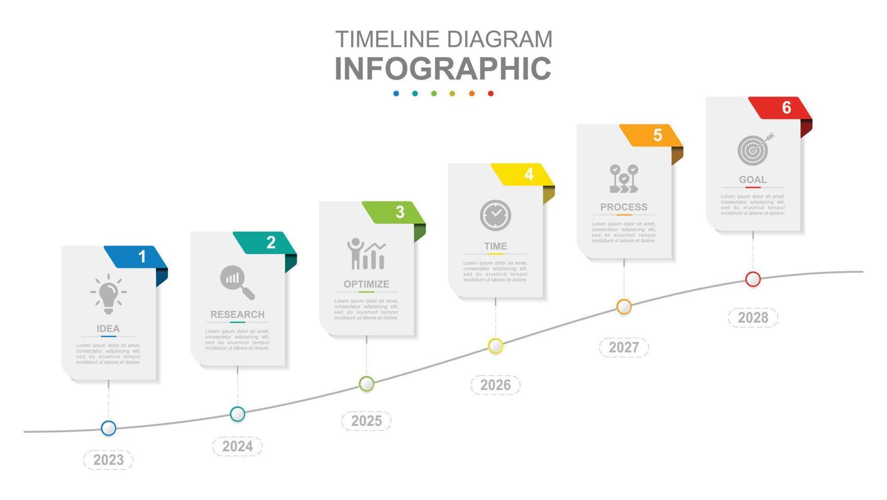 infografía negocio modelo. 6 6 pasos cronograma diagrama calendario con Progreso flechas concepto presentación. vector