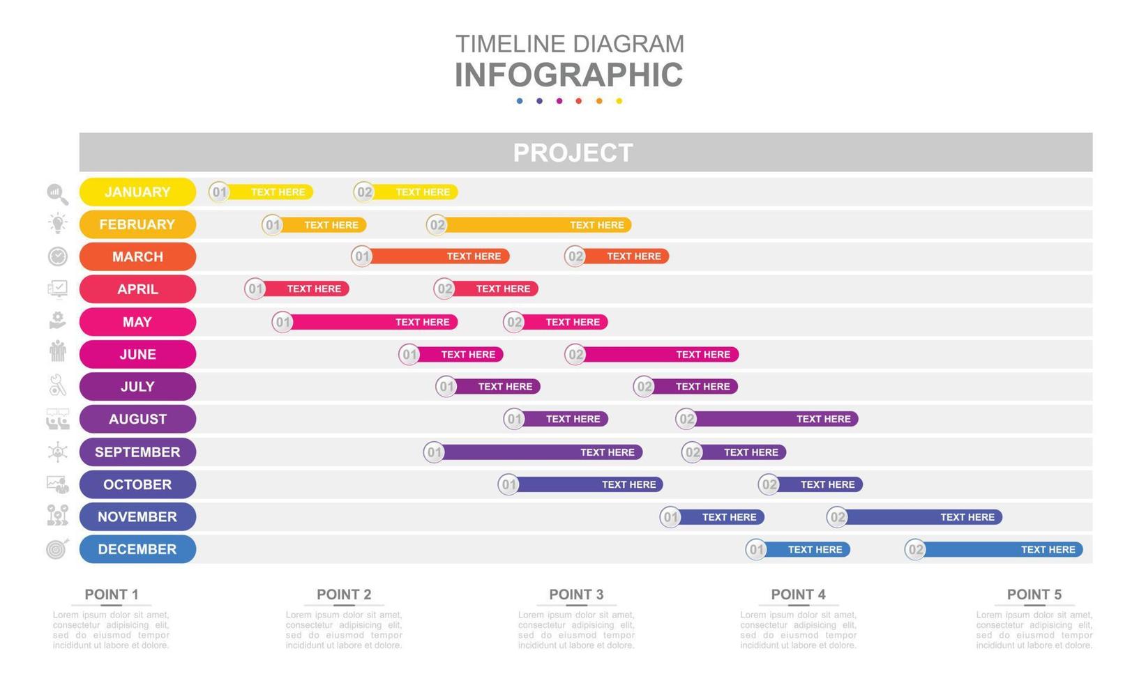 Infographic business template. Monthly modern Timeline Gantt chart with table. Concept presentation. vector