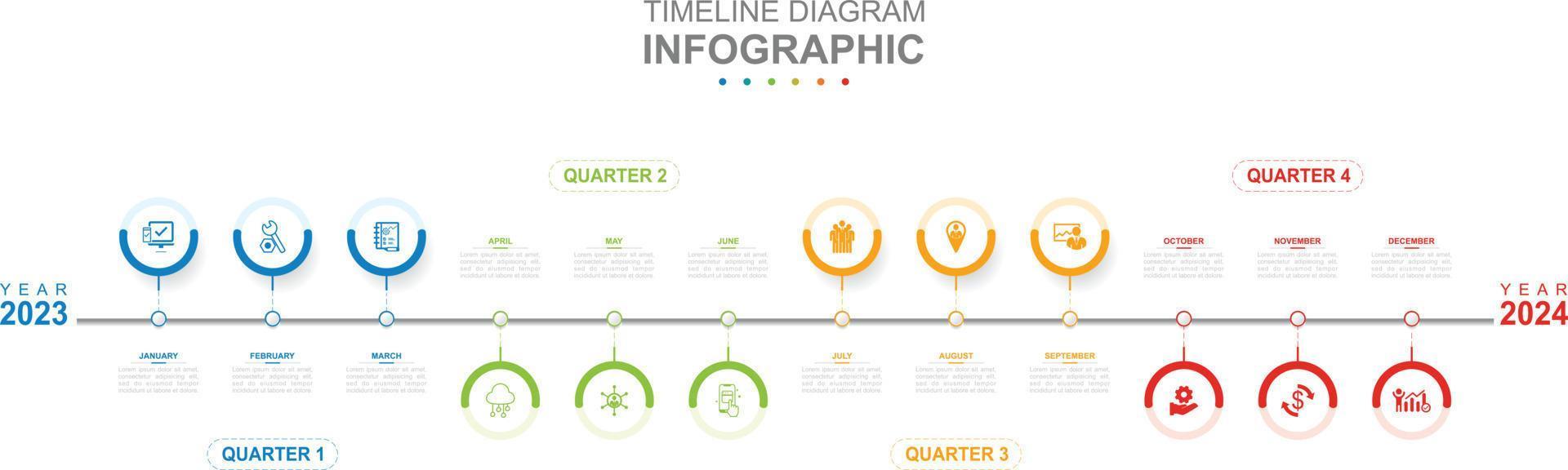 Infographic business template. 12 Months Modern Timeline diagram calendar with quarters. Concept presentation. vector