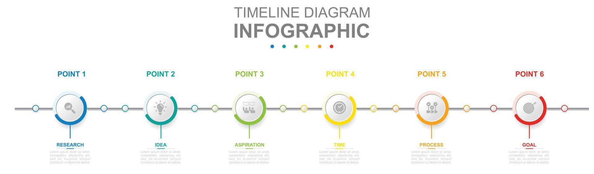 Infographic business template. 6 Steps Modern Timeline diagram with title circle topics. Concept presentation. vector