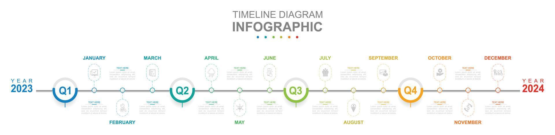 Infographic business template. 12 Months modern Timeline diagram calendar with 4 quarter topics. Concept presentation. vector