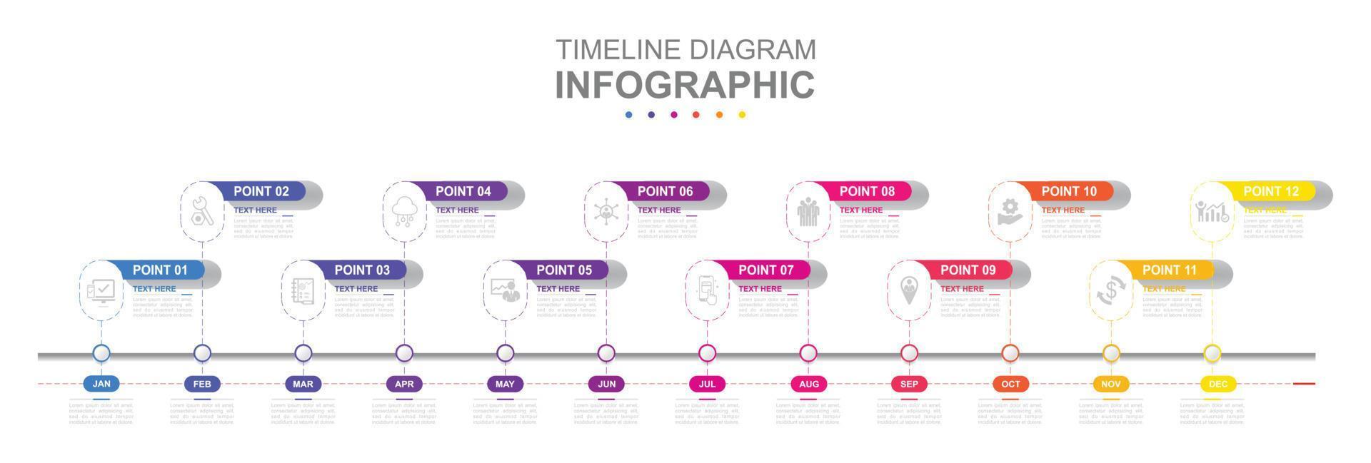 Infographic business template. 12 Months modern Timeline diagram calendar with topic titles. Concept presentation. vector