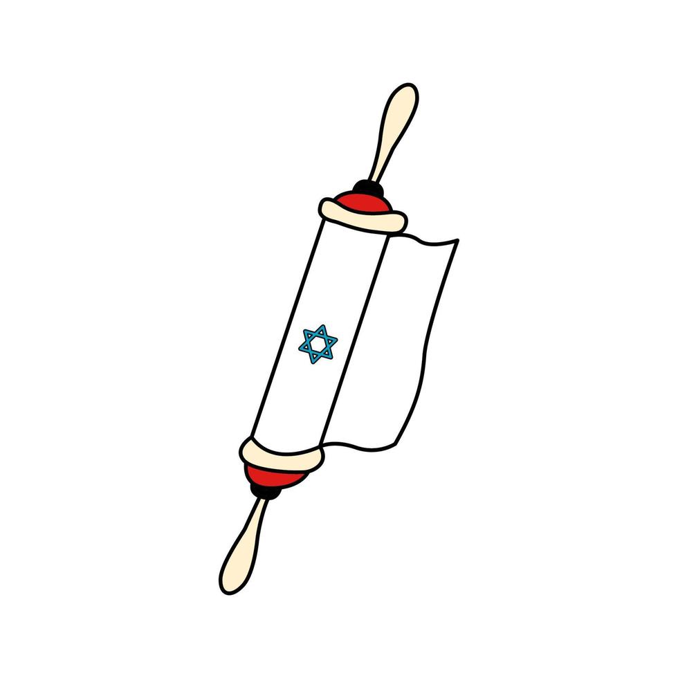 Purim Desplazarse con estrella de david modelo. tradicional judío símbolo libro de ester contorno icono aislado en blanco antecedentes. mano dibujado garabatear vector ilustración.