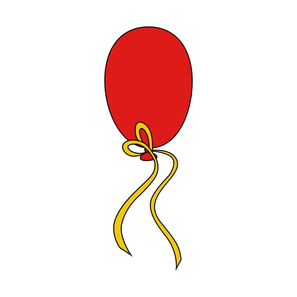 Purim globo modelo. rojo globo con amarillo cinta para día festivo. contorno icono aislado en blanco antecedentes. mano dibujado garabatear vector ilustración.