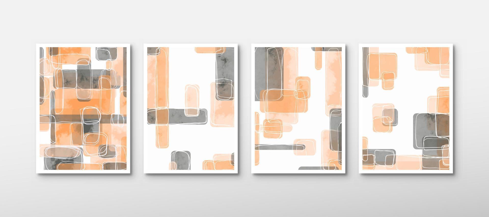Set of aesthetic watercolor posters for wall decoration. Modern abstract hand-drawn background vector