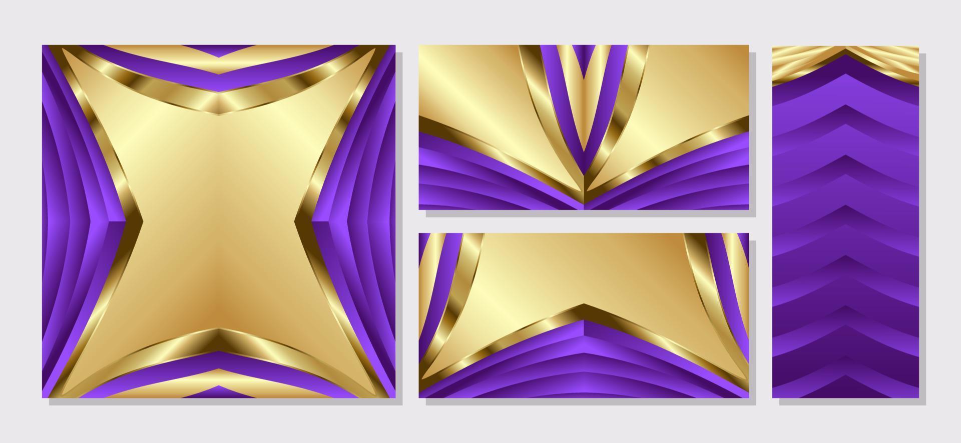 Luxury background set with Golden and Purple shine lines. Luxury template design. cover, banner, poster. Vertical, horizontal and square template. Vector illustration. eps 10.
