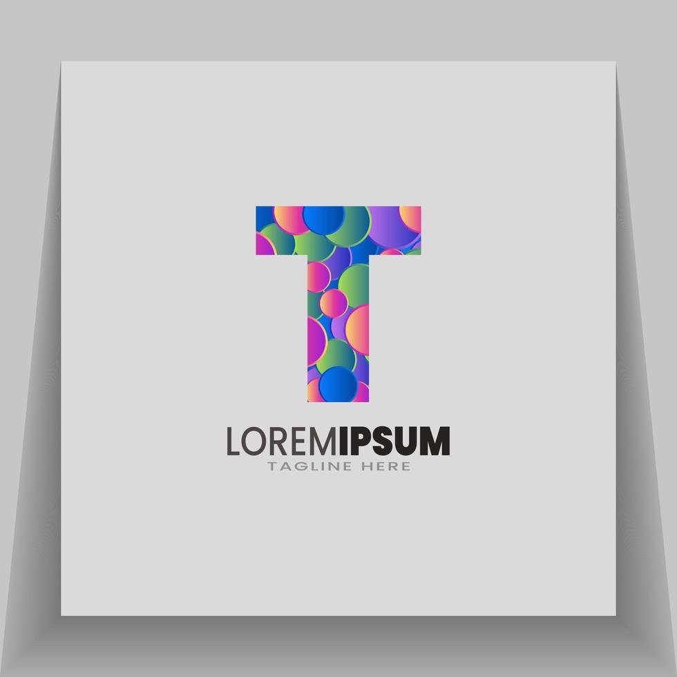 T Letter logo colorful with circle geometric shapes. modern abstract logo template, for brand identity symbol mark. vector