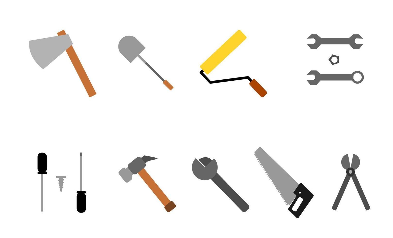 repair equipment. hammer. screwdriver. saw. ax. wrench. paint brush vector