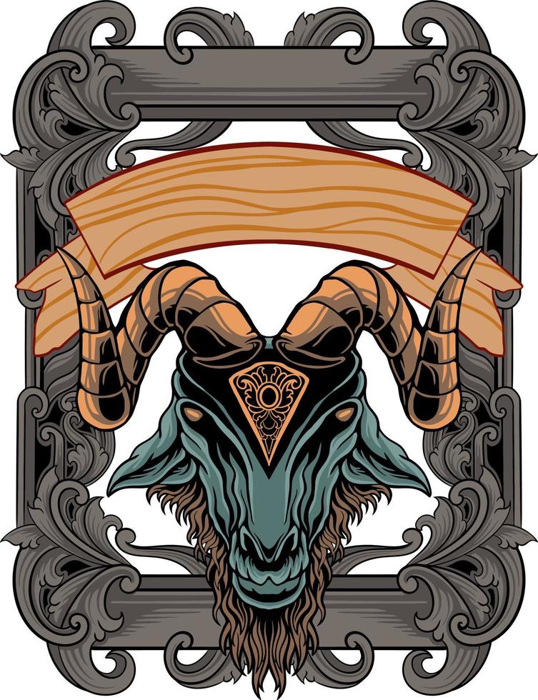 goat head design vector with ornament