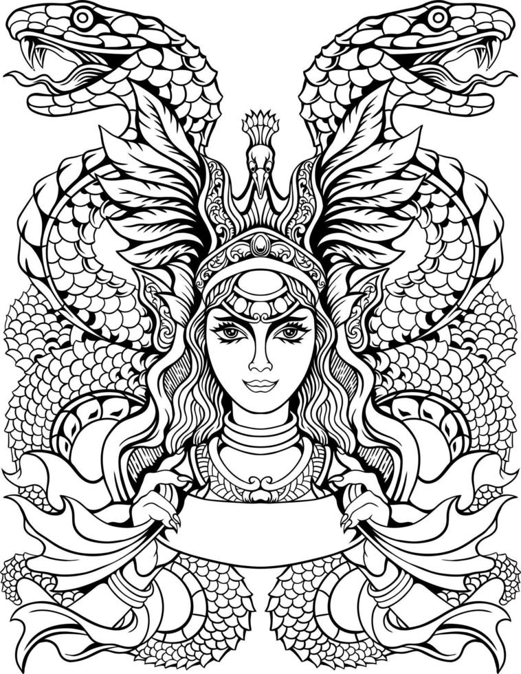 snake goddess line art design vector