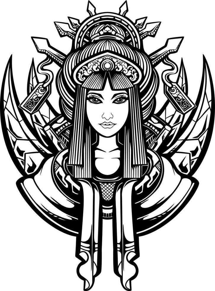 geisha vector black white line art