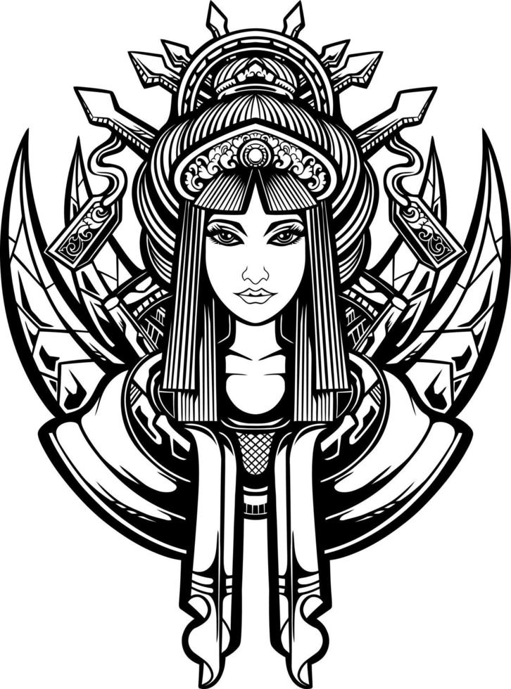 geisha vector black white line art