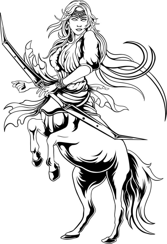 horse goddess line art vector
