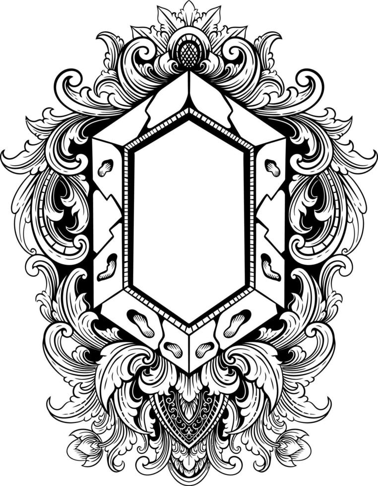 vector black and white engraved frame sketch design