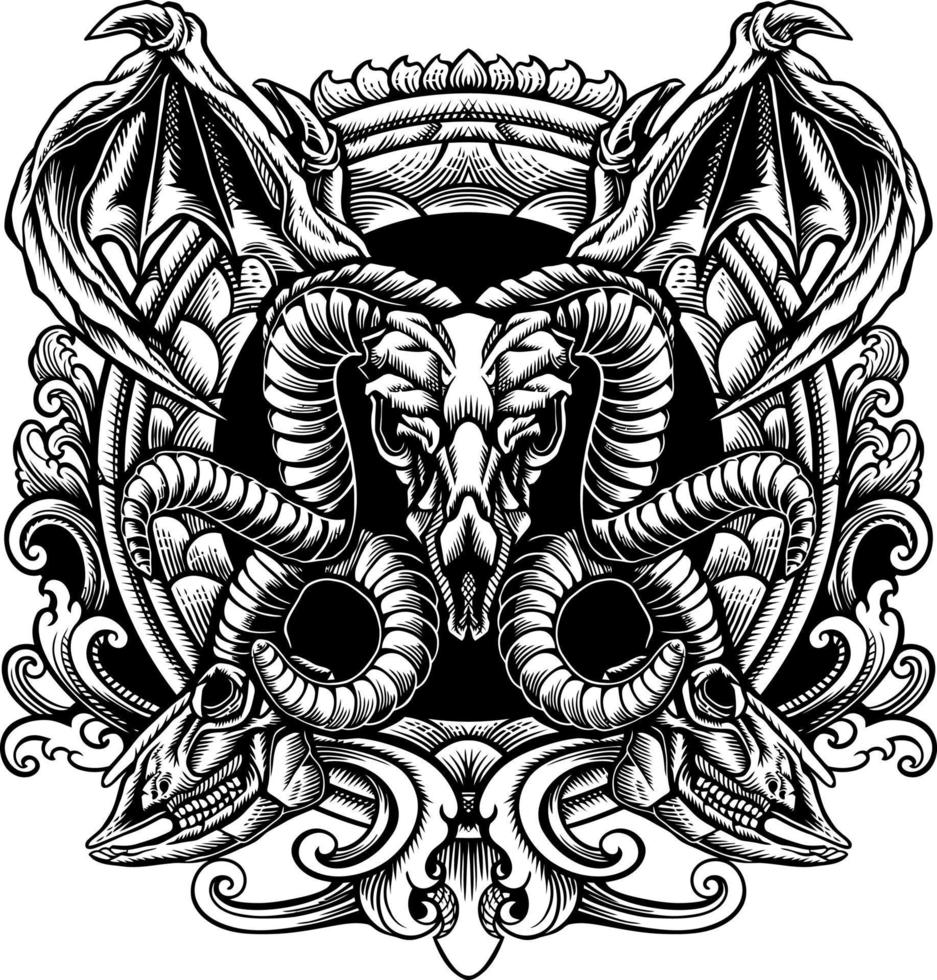 line art of goat head with ornament vector