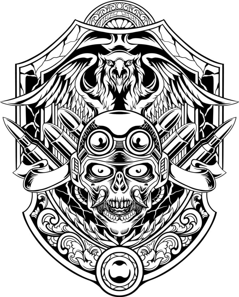 line art of skull with eagle vector