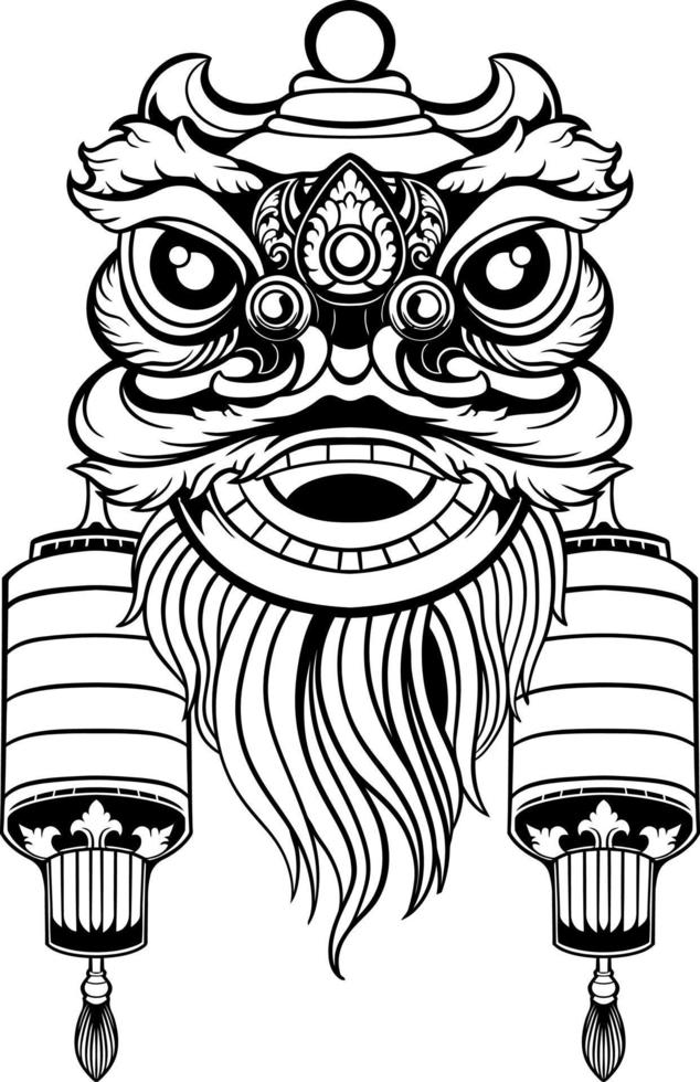 lion dance line art design vector