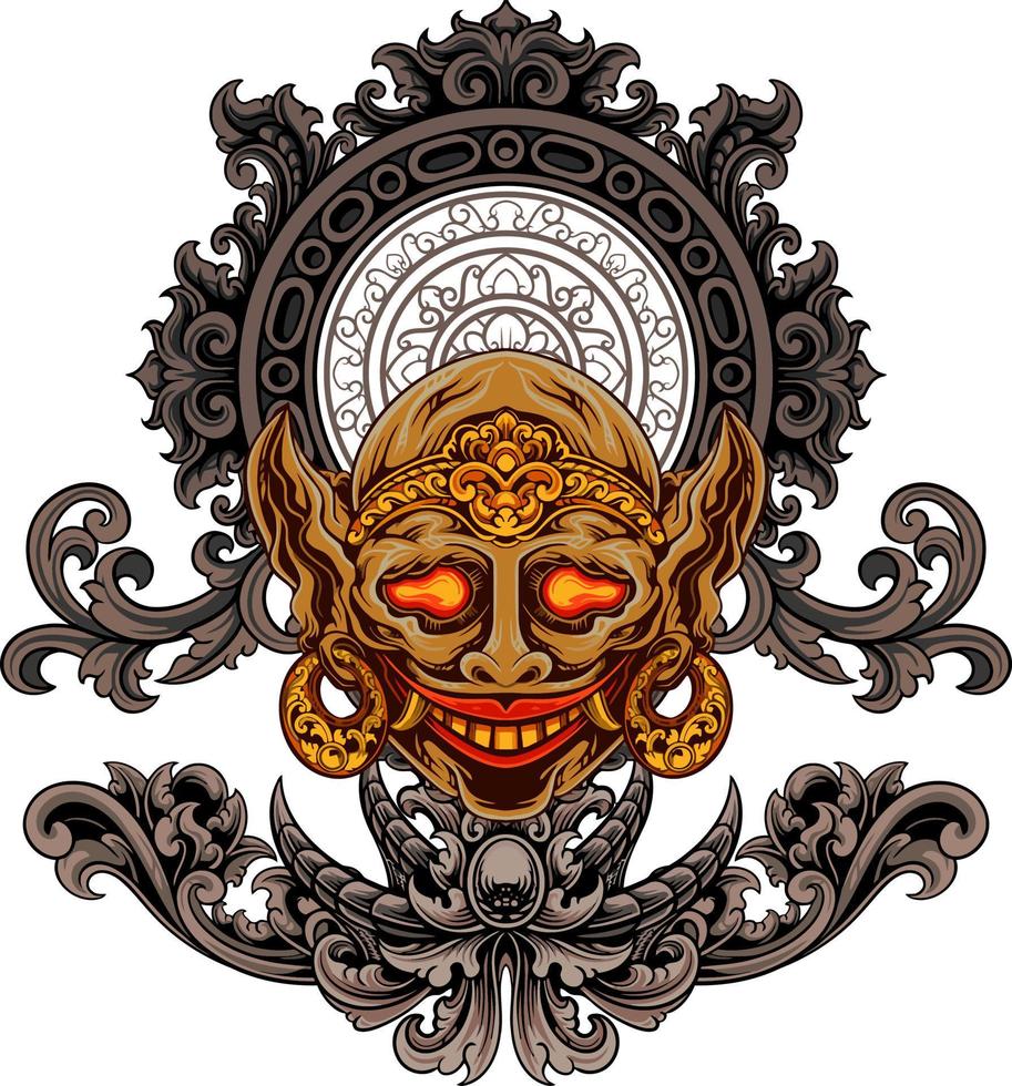 bald devil design vector with ornament background