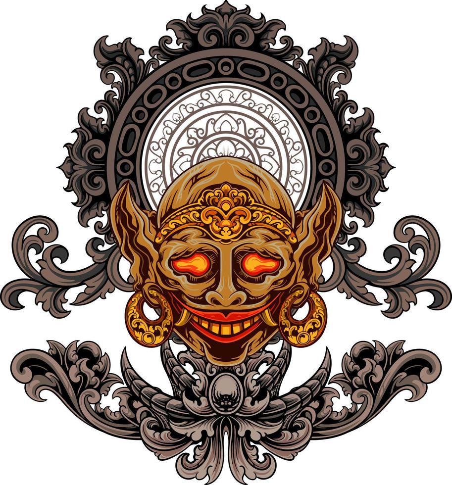 bald devil design vector with ornament background