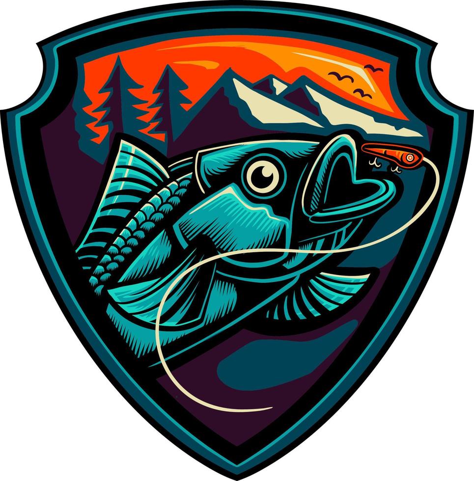 pescador de caña logo diseño vector