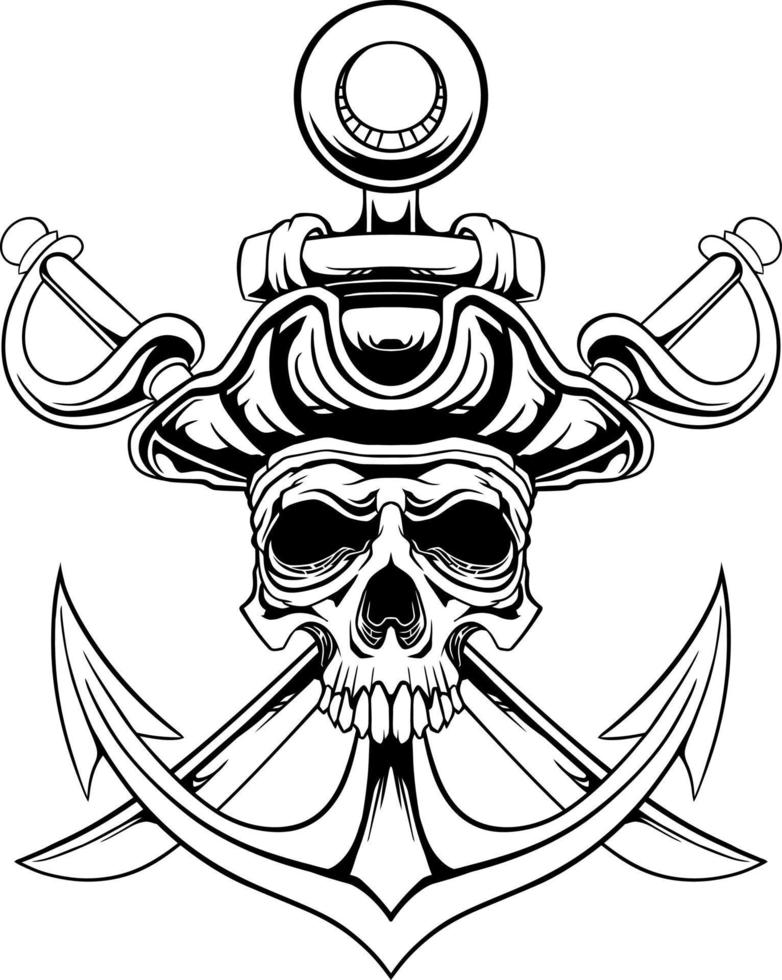 line art of pirate skull head vector
