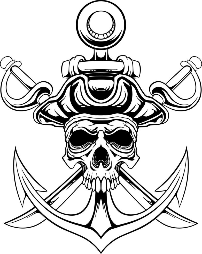 line art of pirate skull head vector