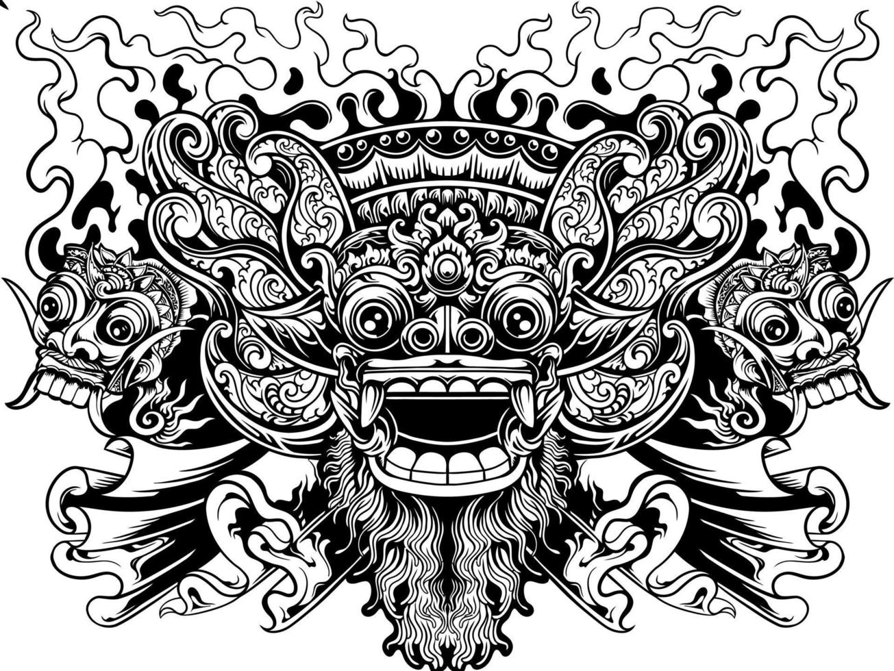 balinés barong línea Arte vector