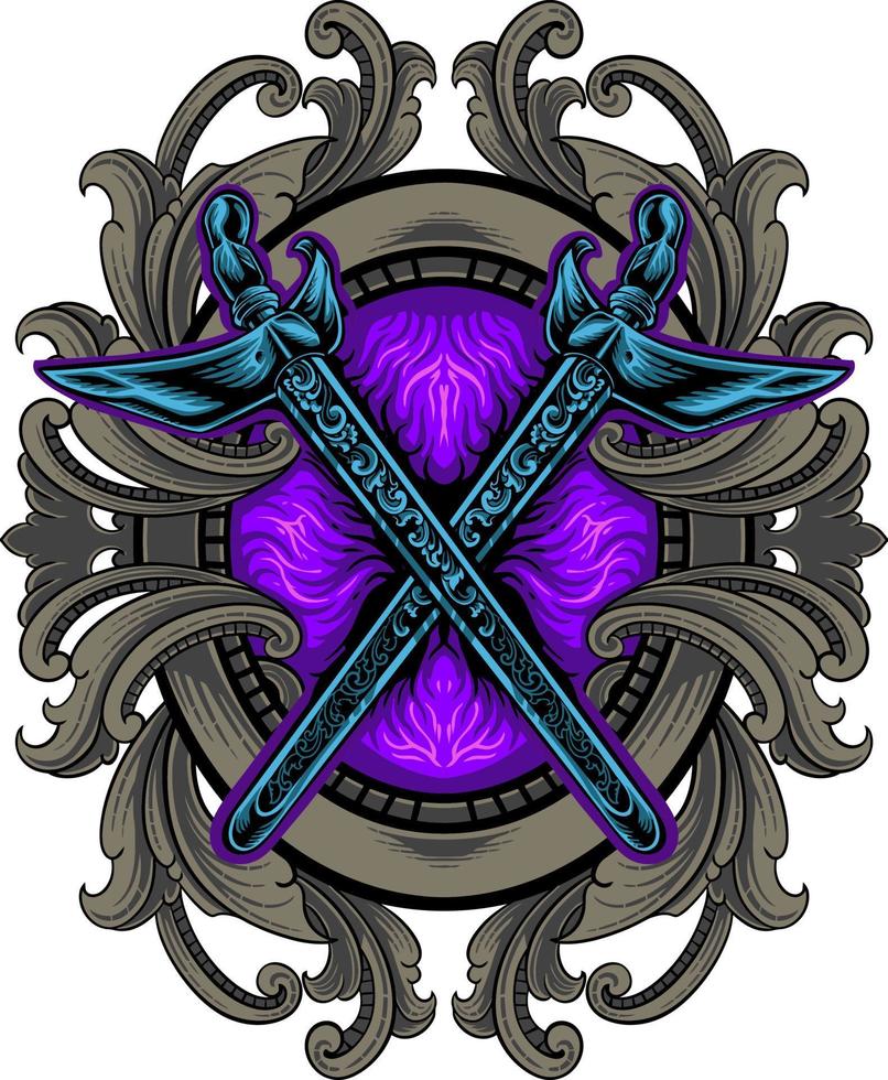 vector traditional weapon with engraved ornament