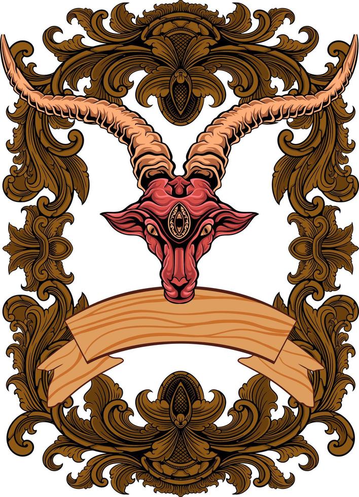 goat head vector design with ornament frame