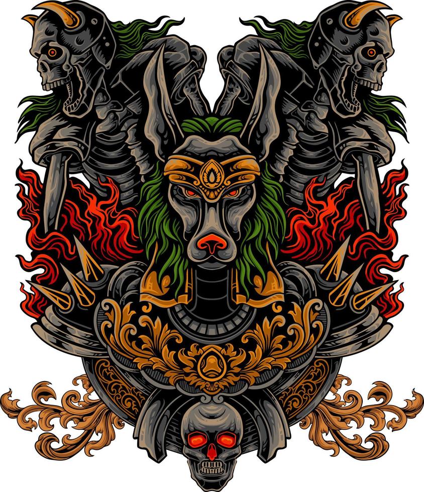commander in chief vector design with two skull guards