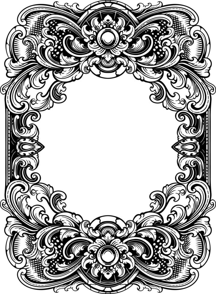 vector black and white engraved frame sketch design