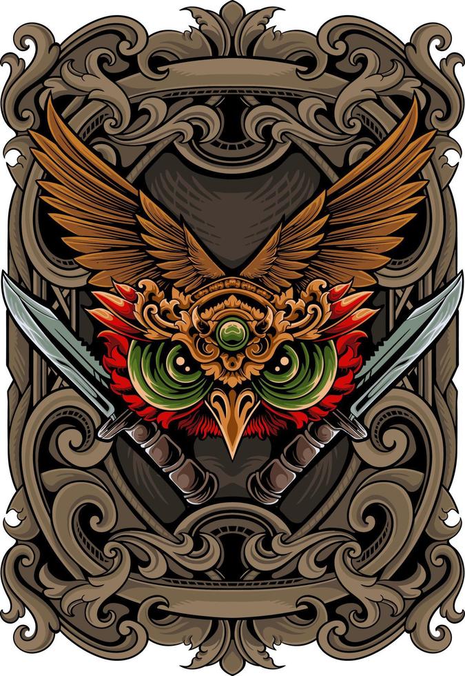 owl head vector design with ornament